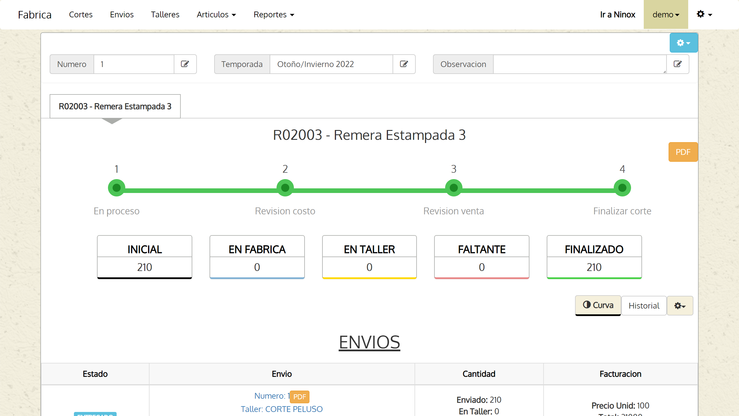 Ficha de corte